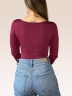 Body Manga Larga Escote Cuadrado VINOTINTO , Espalda