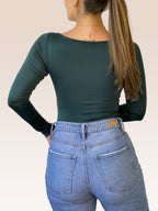 Body Manga Larga Escote Cuadrado VERDE OSCURO , Espalda