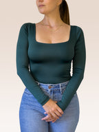 Body Manga Larga Escote Cuadrado VERDE OSCURO , Frente