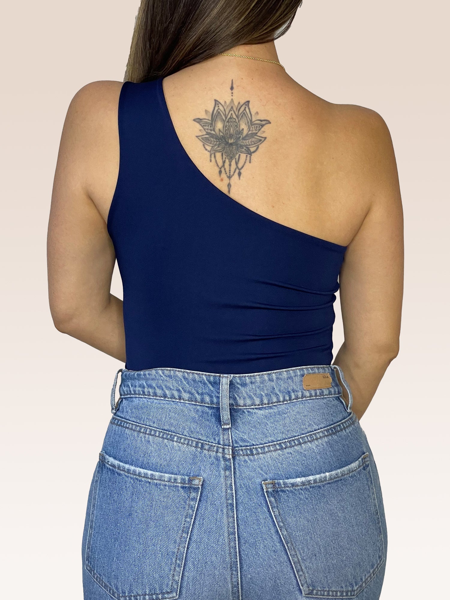 Body de un solo Hombro doble tela Azul Oscuro Talla Única