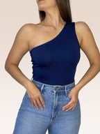 Body de un solo Hombro doble tela Azul Oscuro Talla Única