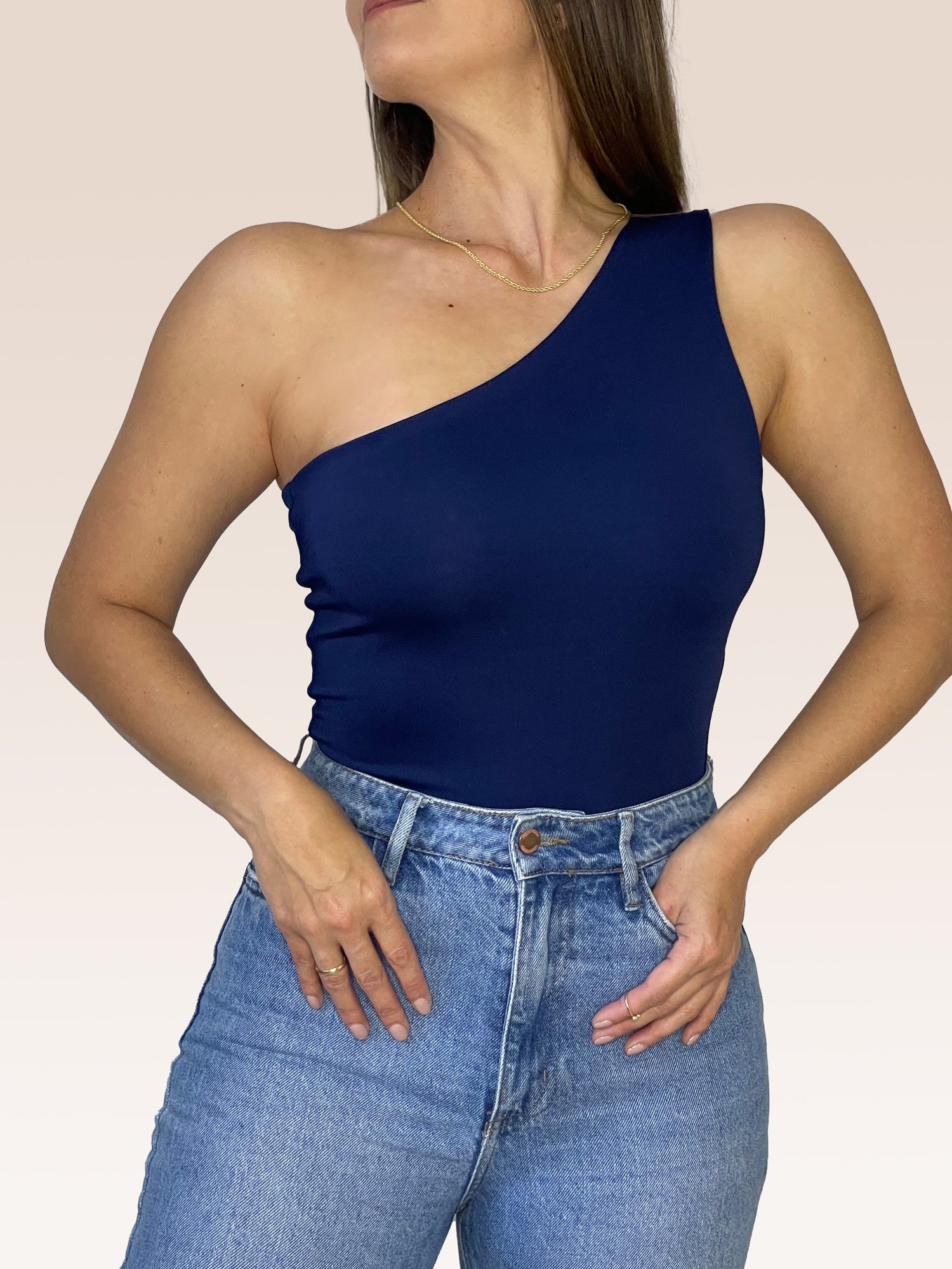Body de un solo Hombro doble tela Azul Oscuro Talla Única