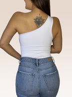 Body de un solo Hombro doble tela Blanco Talla Única