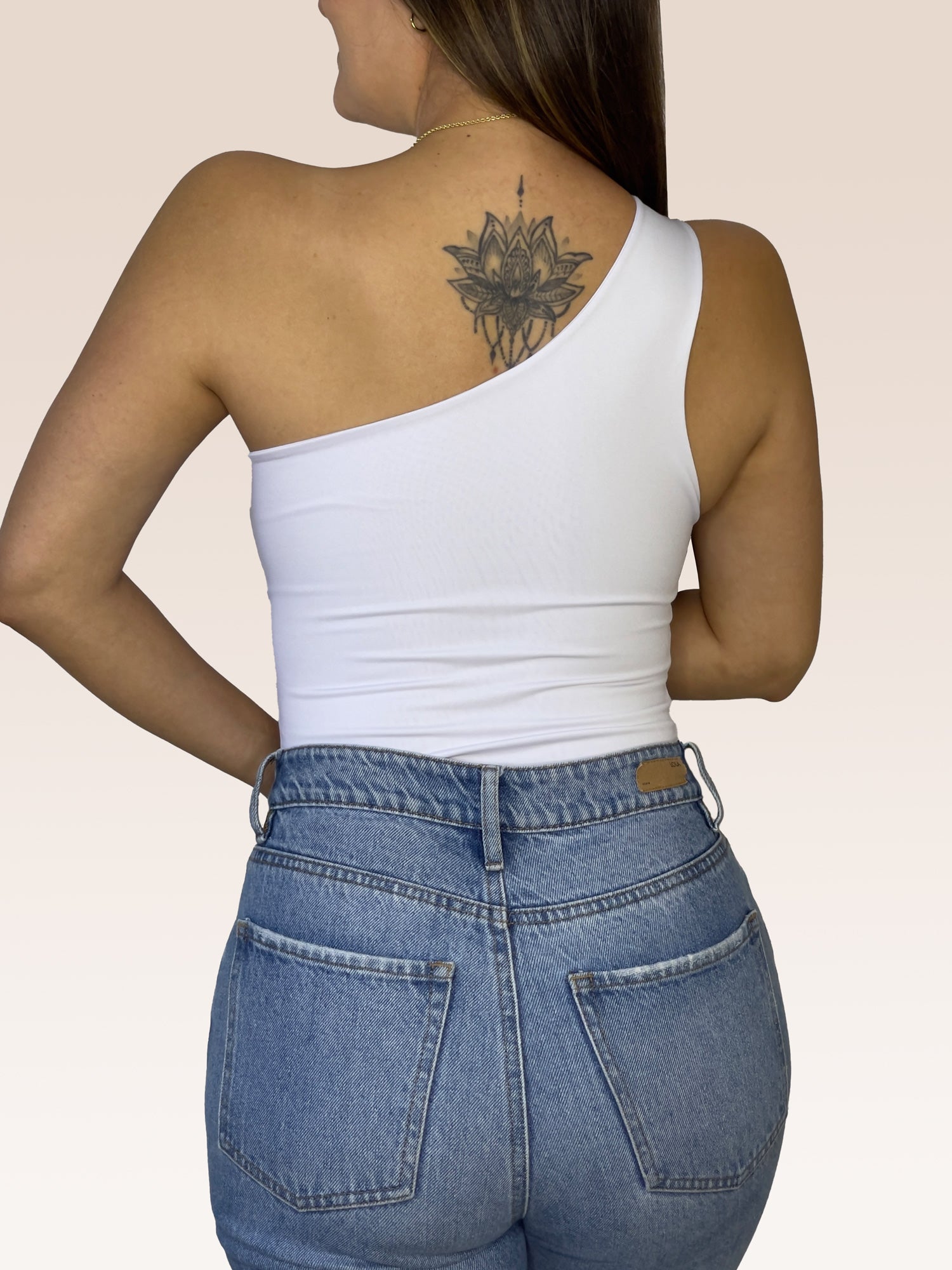 Body de un solo Hombro doble tela Blanco Talla Única