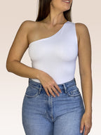 Body de un solo Hombro doble tela Blanco Talla Única