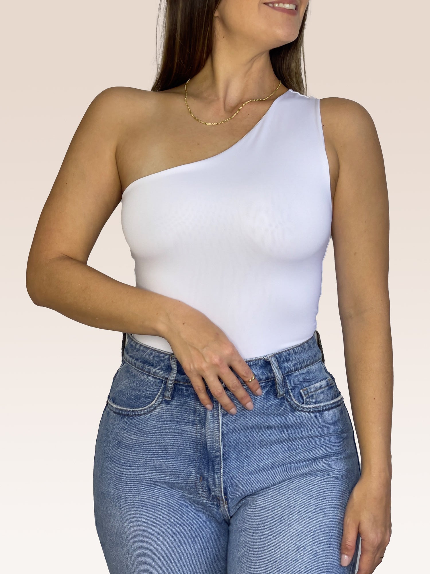 Body de un solo Hombro doble tela Blanco Talla Única