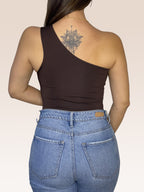 Body de un solo Hombro doble tela Café Talla Única