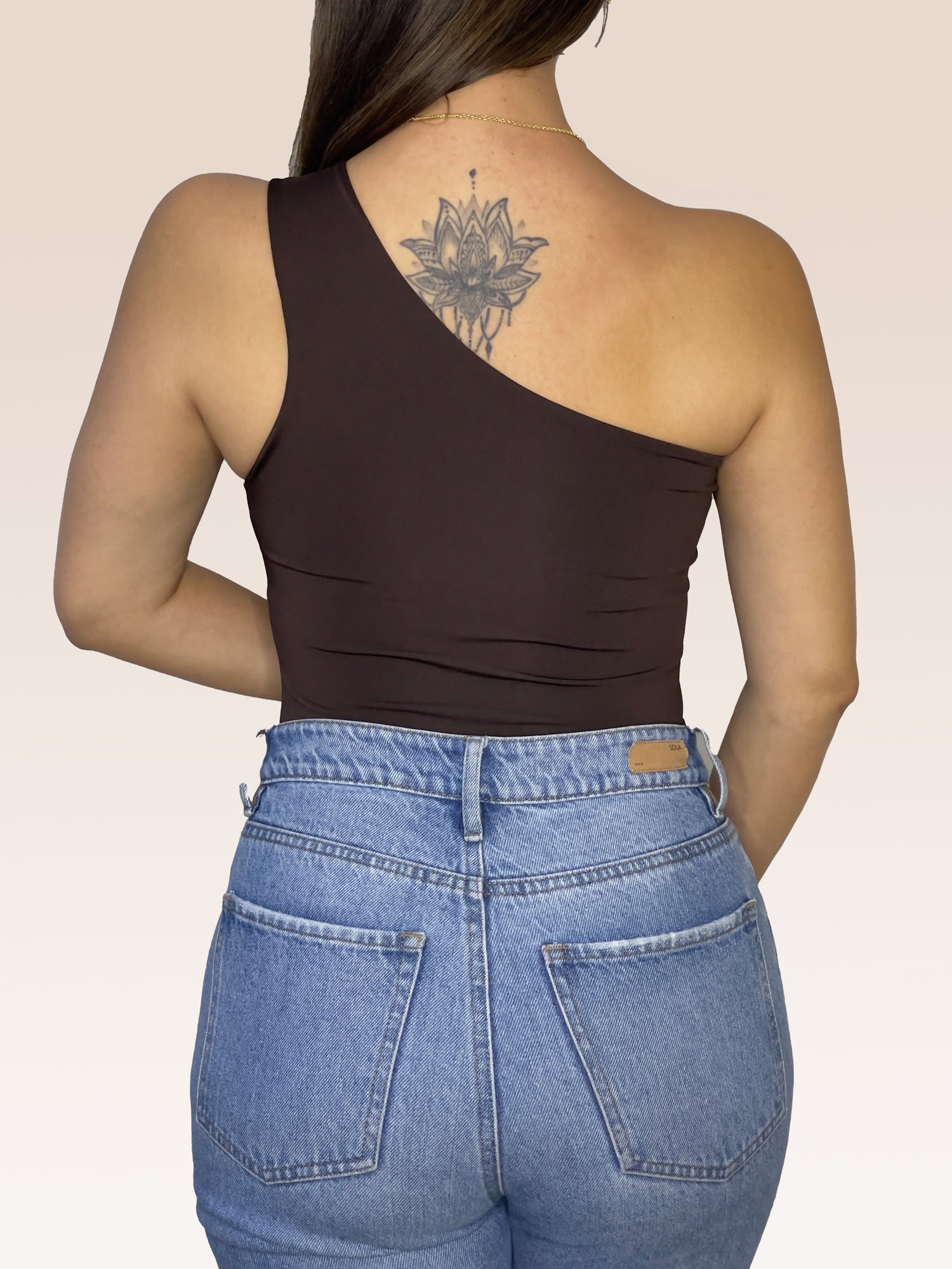 Body de un solo Hombro doble tela Café Talla Única