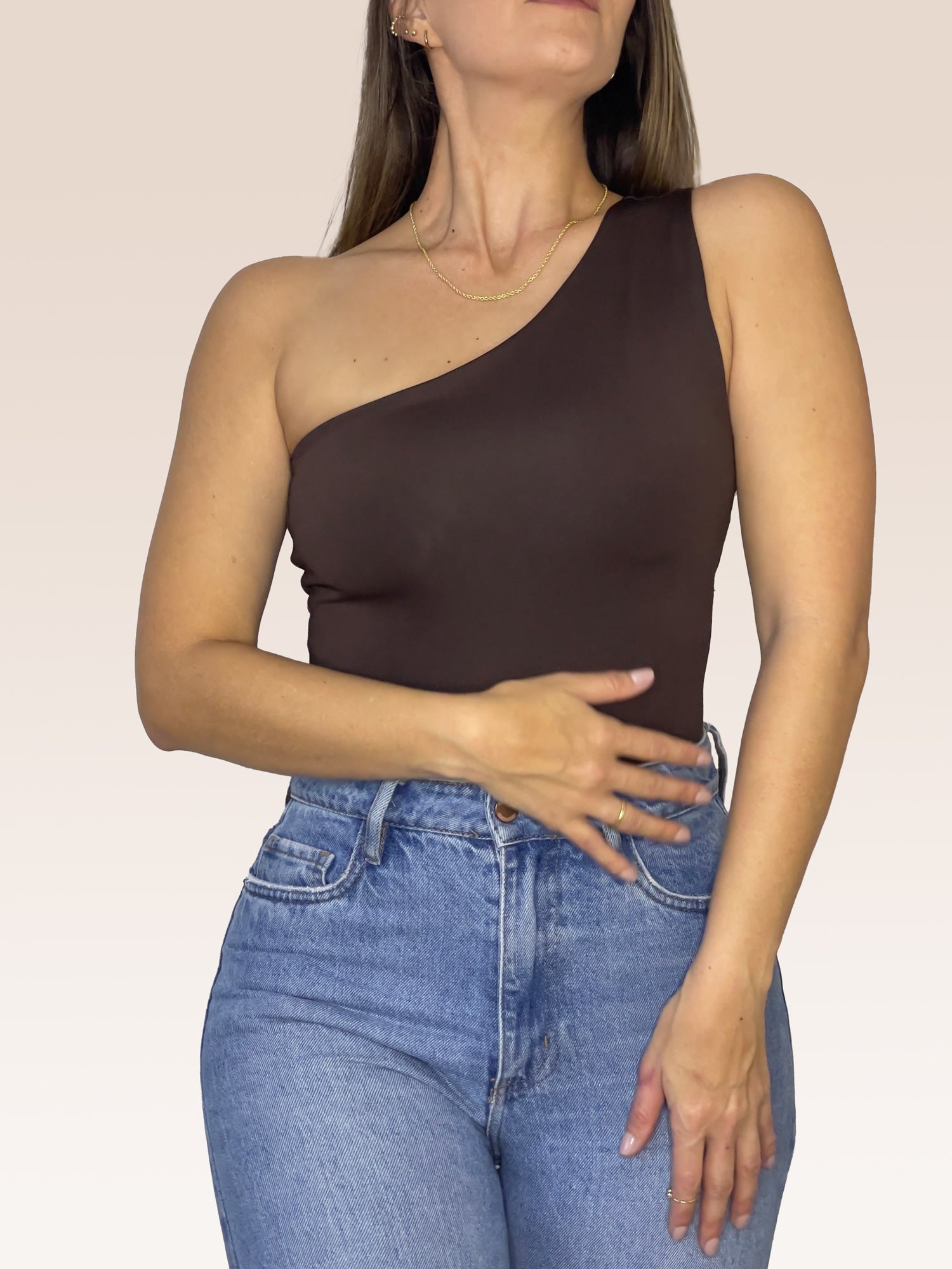 Body de un solo Hombro doble tela Café Talla Única