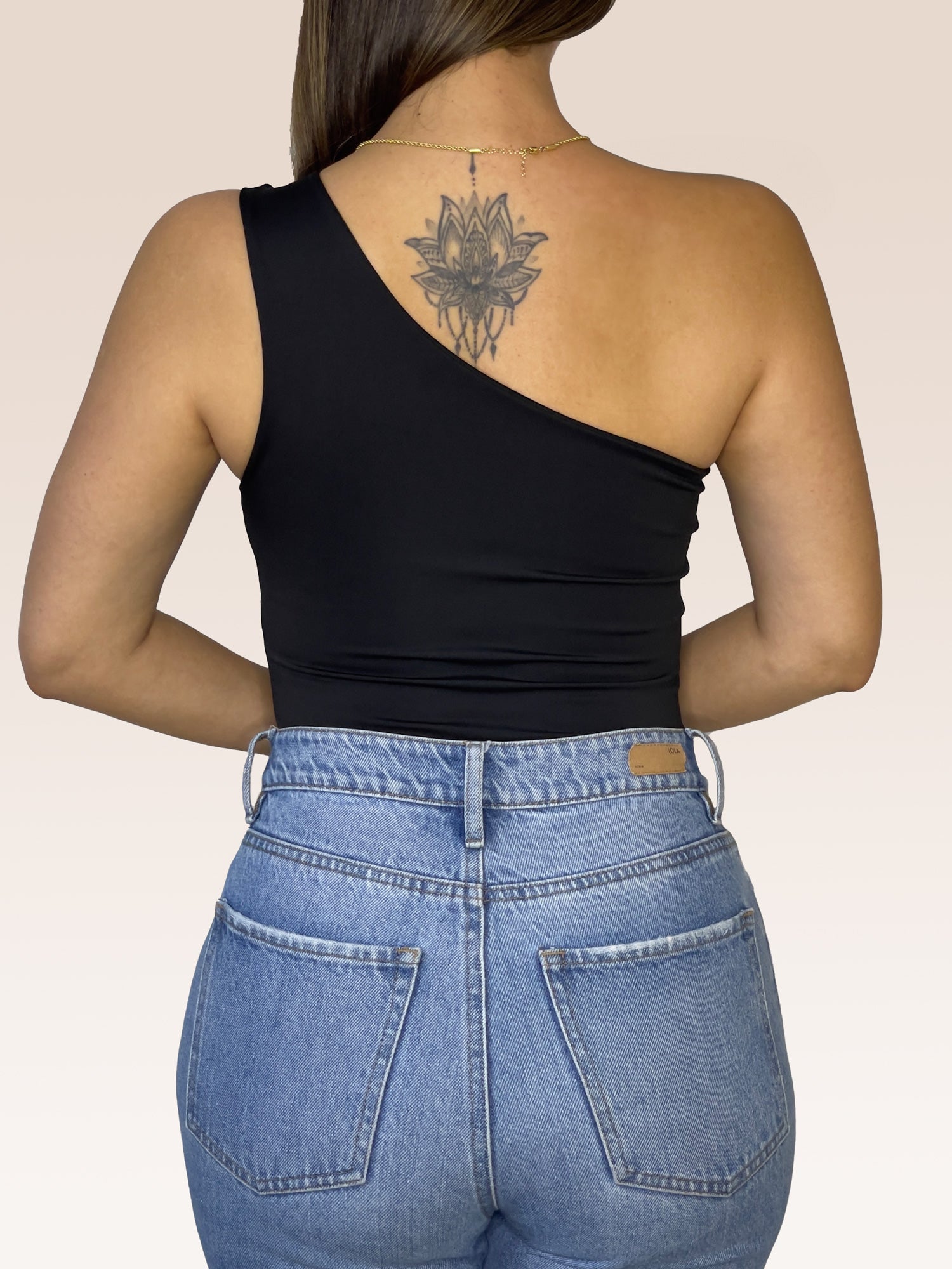 Body de un solo Hombro doble tela Negro Talla Única