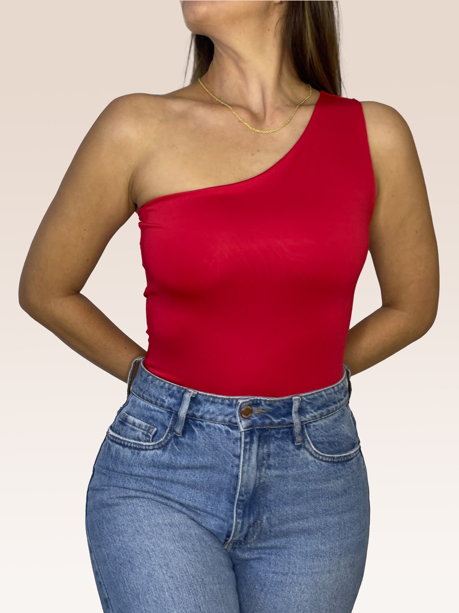 Body de un solo Hombro doble tela Rojo Talla Única