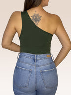 Body de un solo Hombro doble tela Verde Militar Talla Única