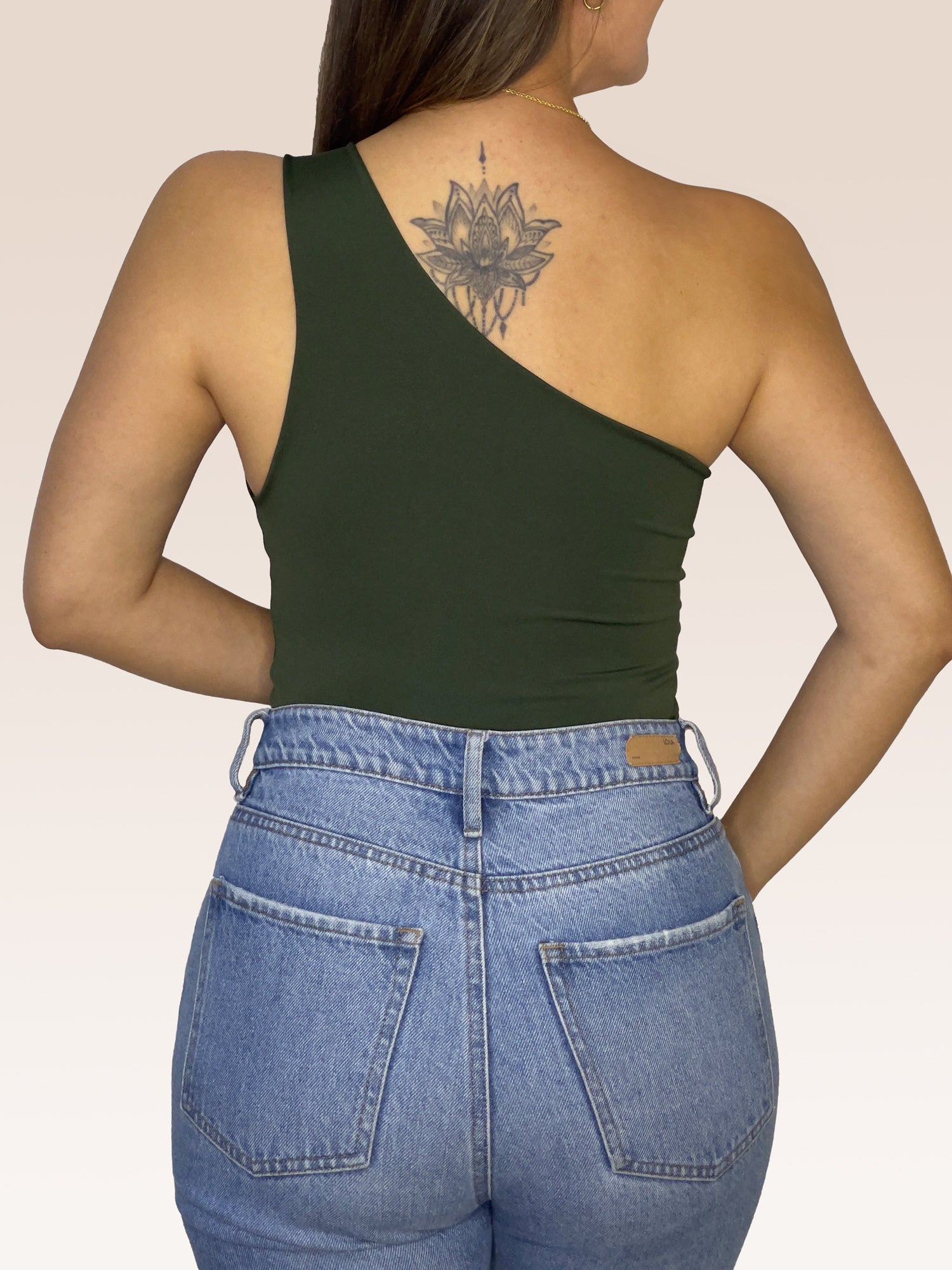 Body de un solo Hombro doble tela Verde Militar Talla Única