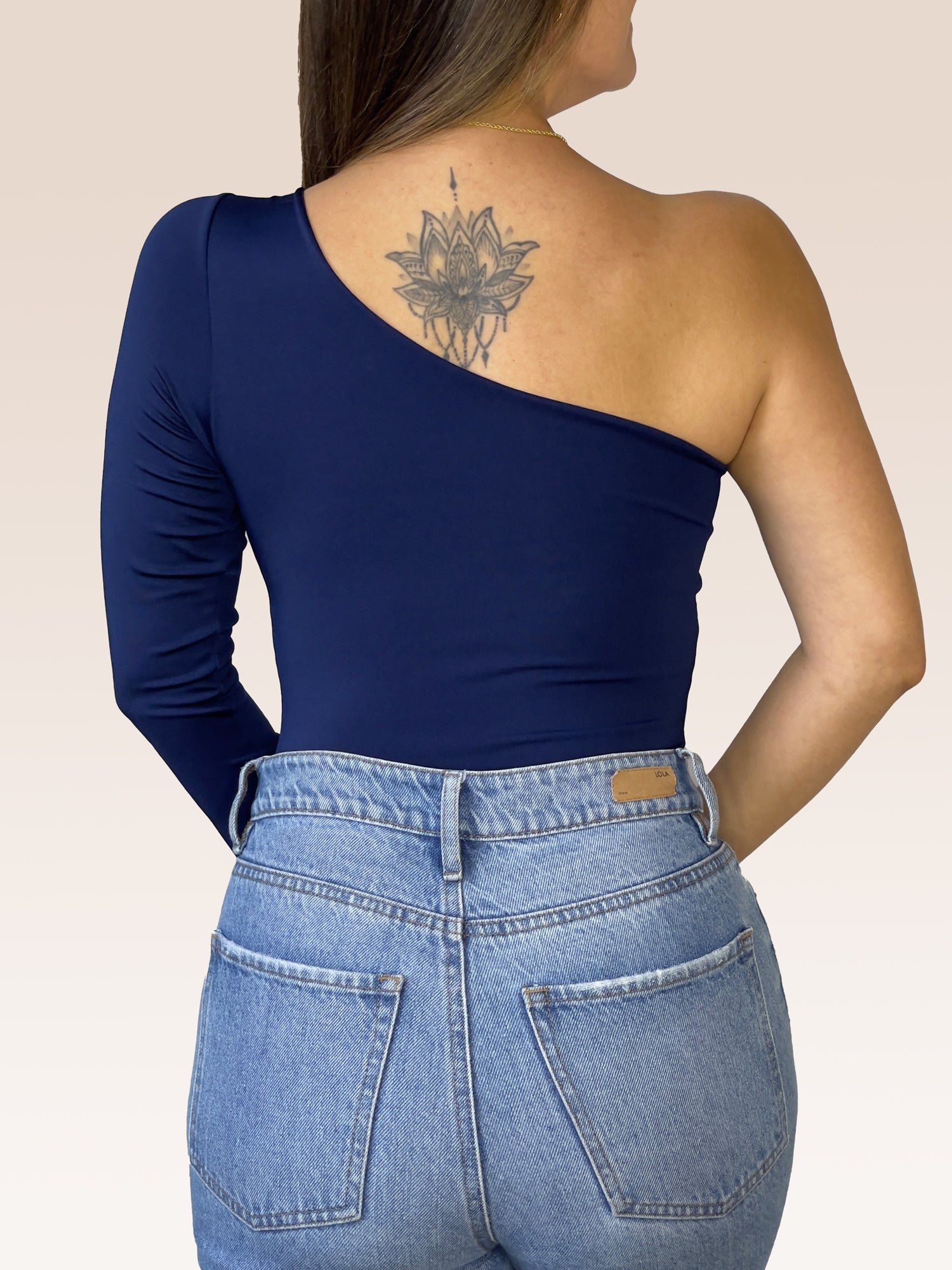 Body de un solo Hombro Manga Larga doble tela Azul Oscuro Talla Única