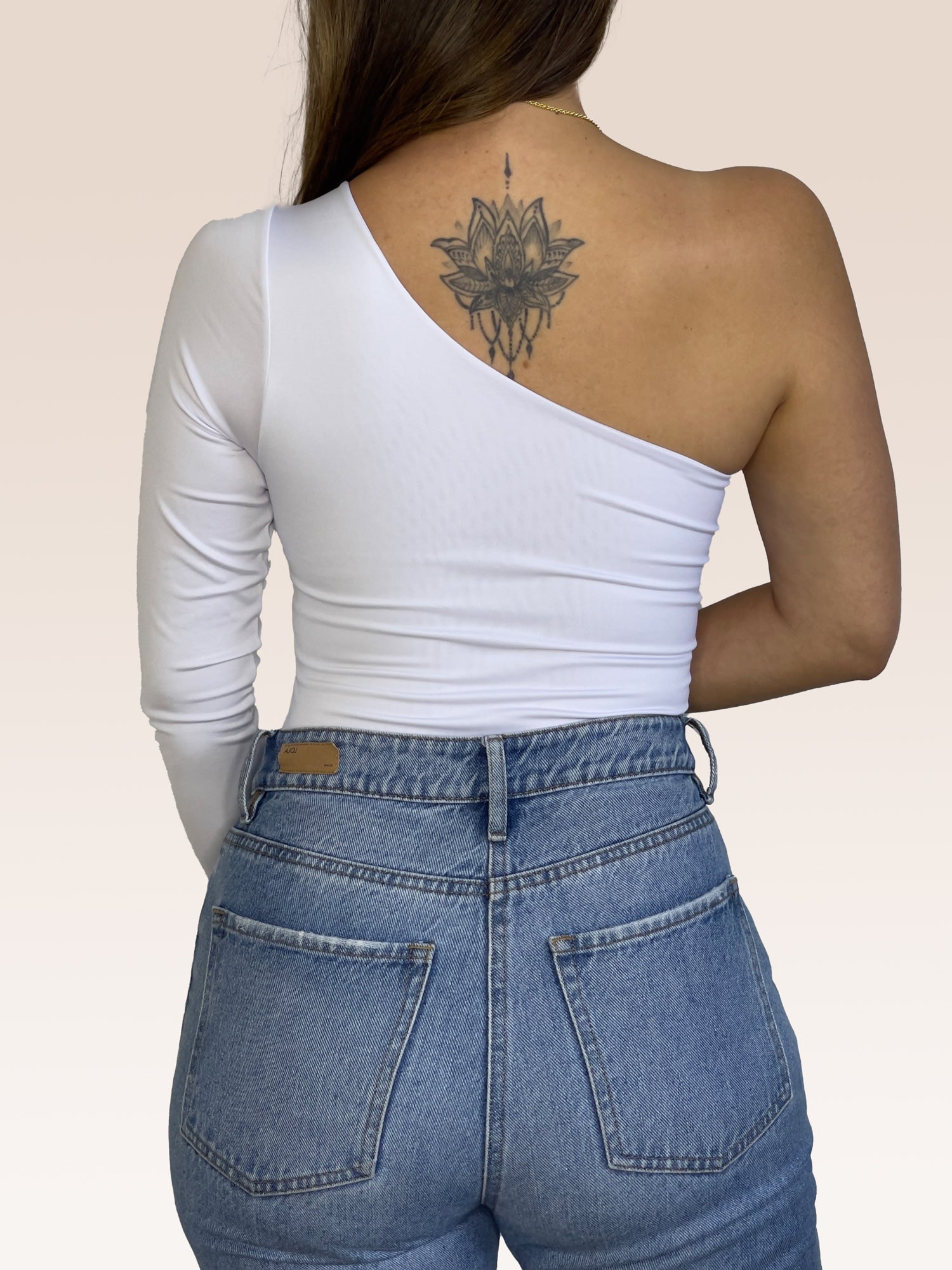 Body de un solo Hombro Manga Larga doble tela Blanco Talla Única