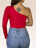 Body de un solo Hombro Manga Larga doble tela Rojo Talla Única