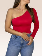 Body de un solo Hombro Manga Larga doble tela Rojo Talla Única