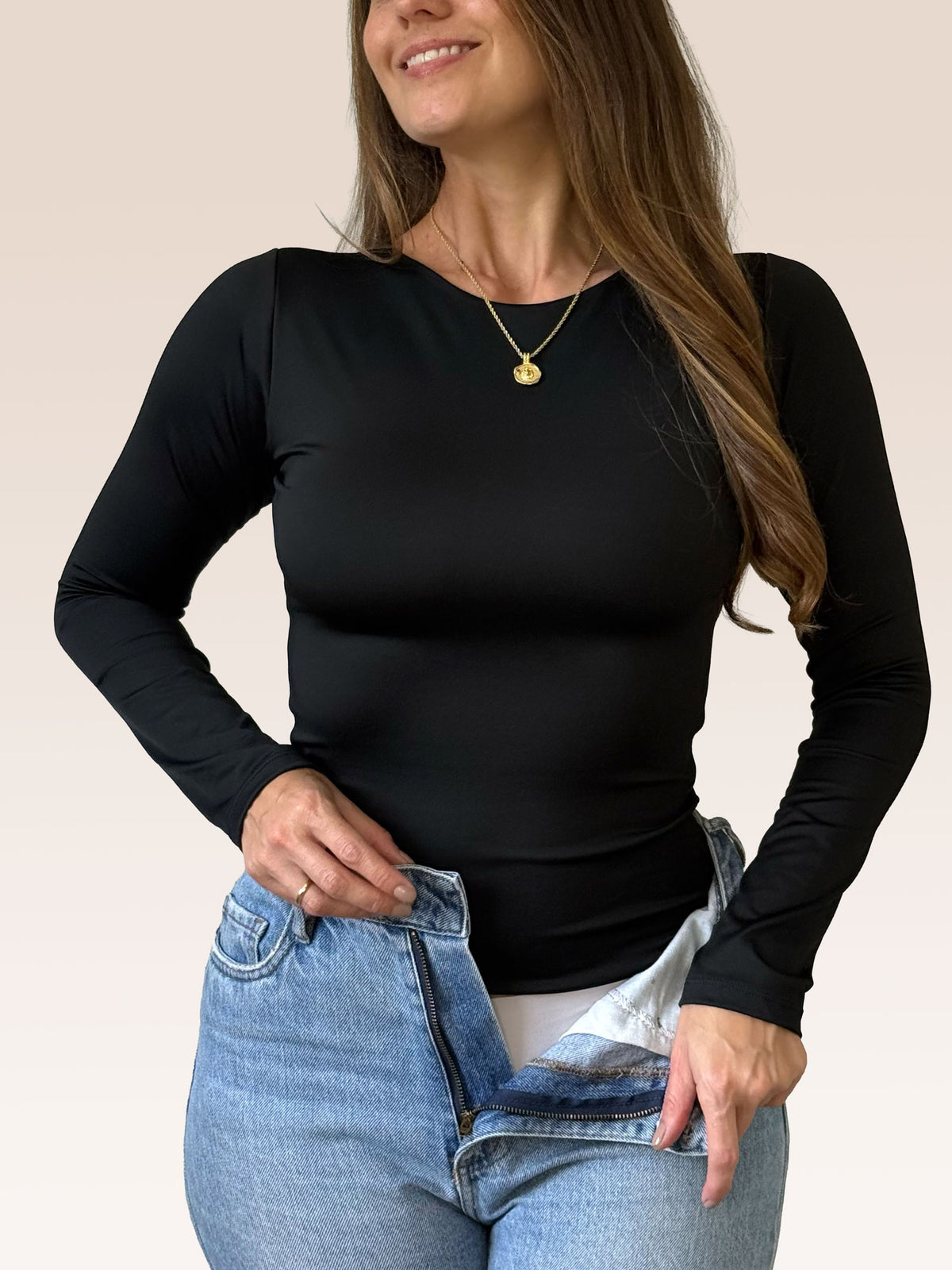 Blusa Básica Manga Larga Doble Tela