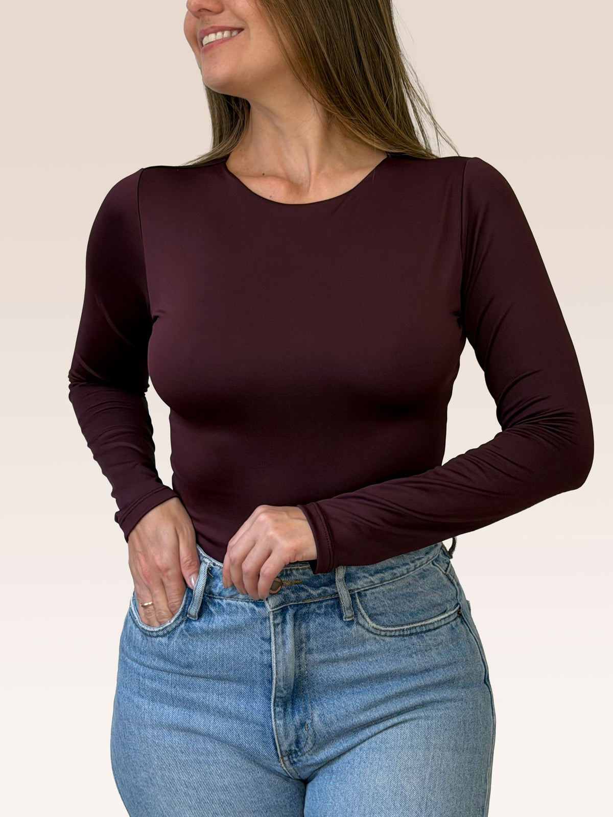 Body Manga Larga Cuello Redondo Doble tela