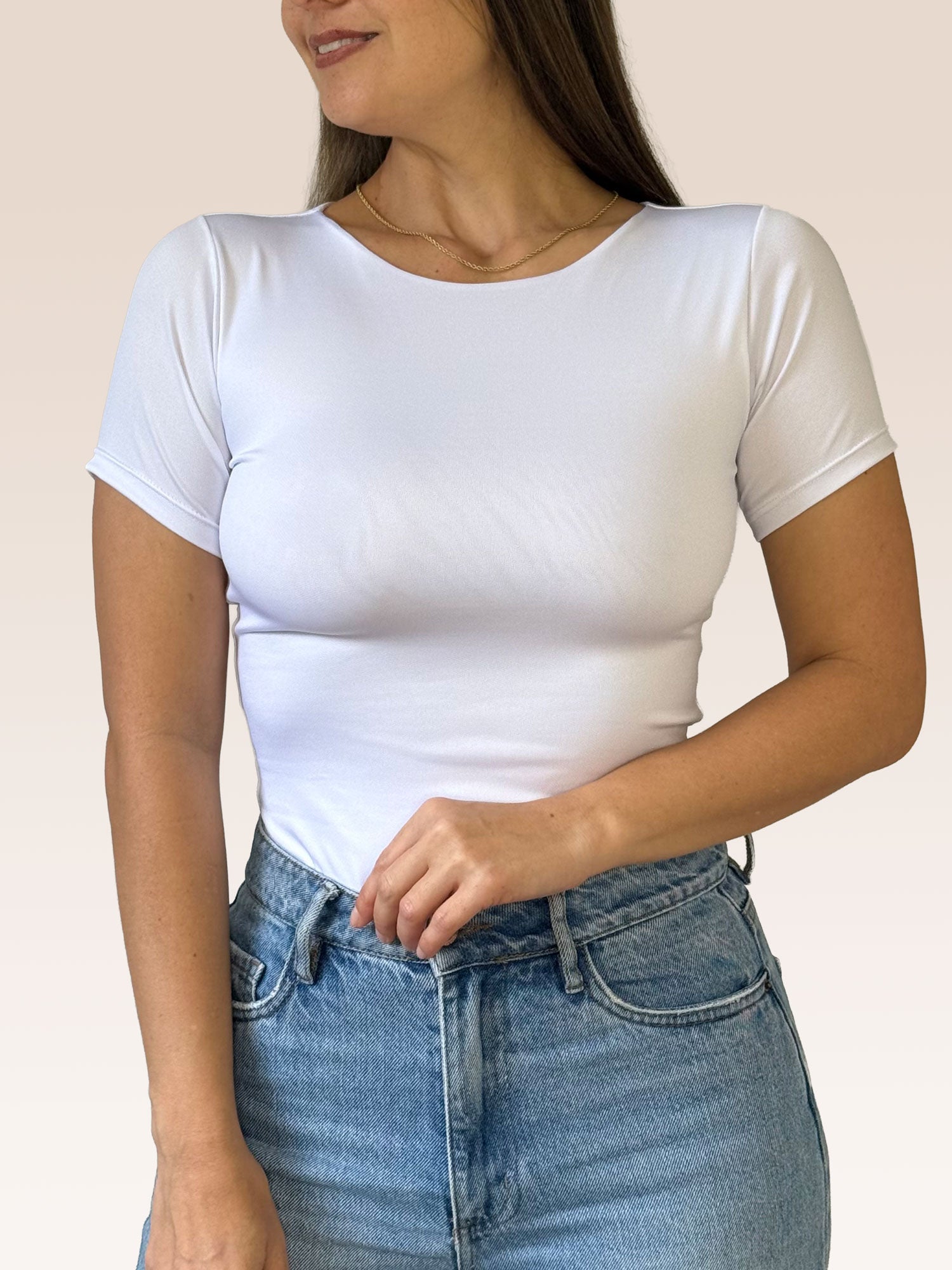 Blusa Básica Manga Corta Doble Tela Blanco