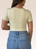 Blusa Básica Manga Corta Doble Tela Butter Cream
