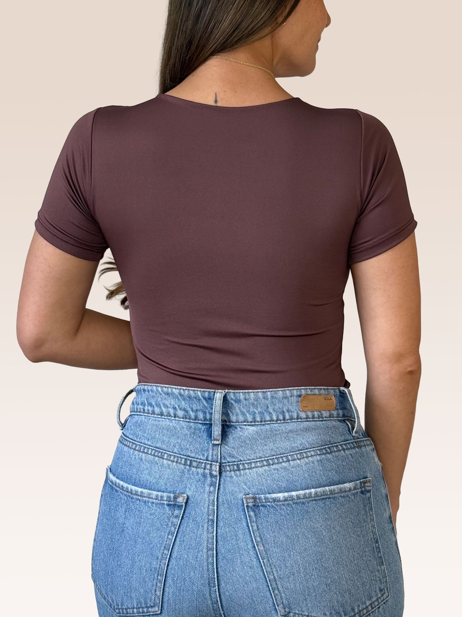 Blusa Básica Manga Corta Doble Tela Café