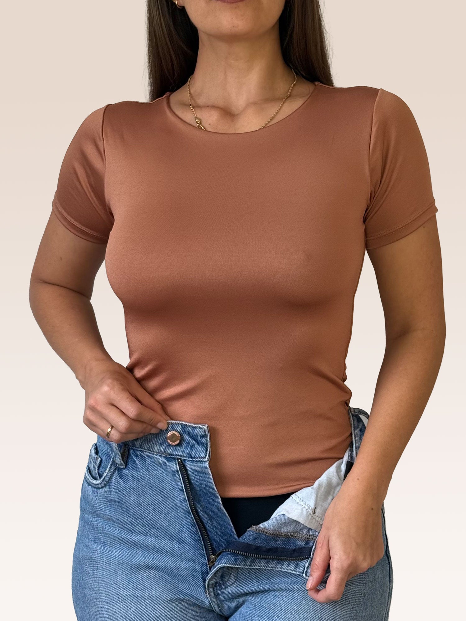 Blusa Básica Manga Corta Doble Tela Negro