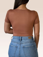 Blusa Básica Manga Corta Doble Tela Caramelo