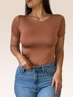 Blusa Básica Manga Corta Doble Tela Caramelo