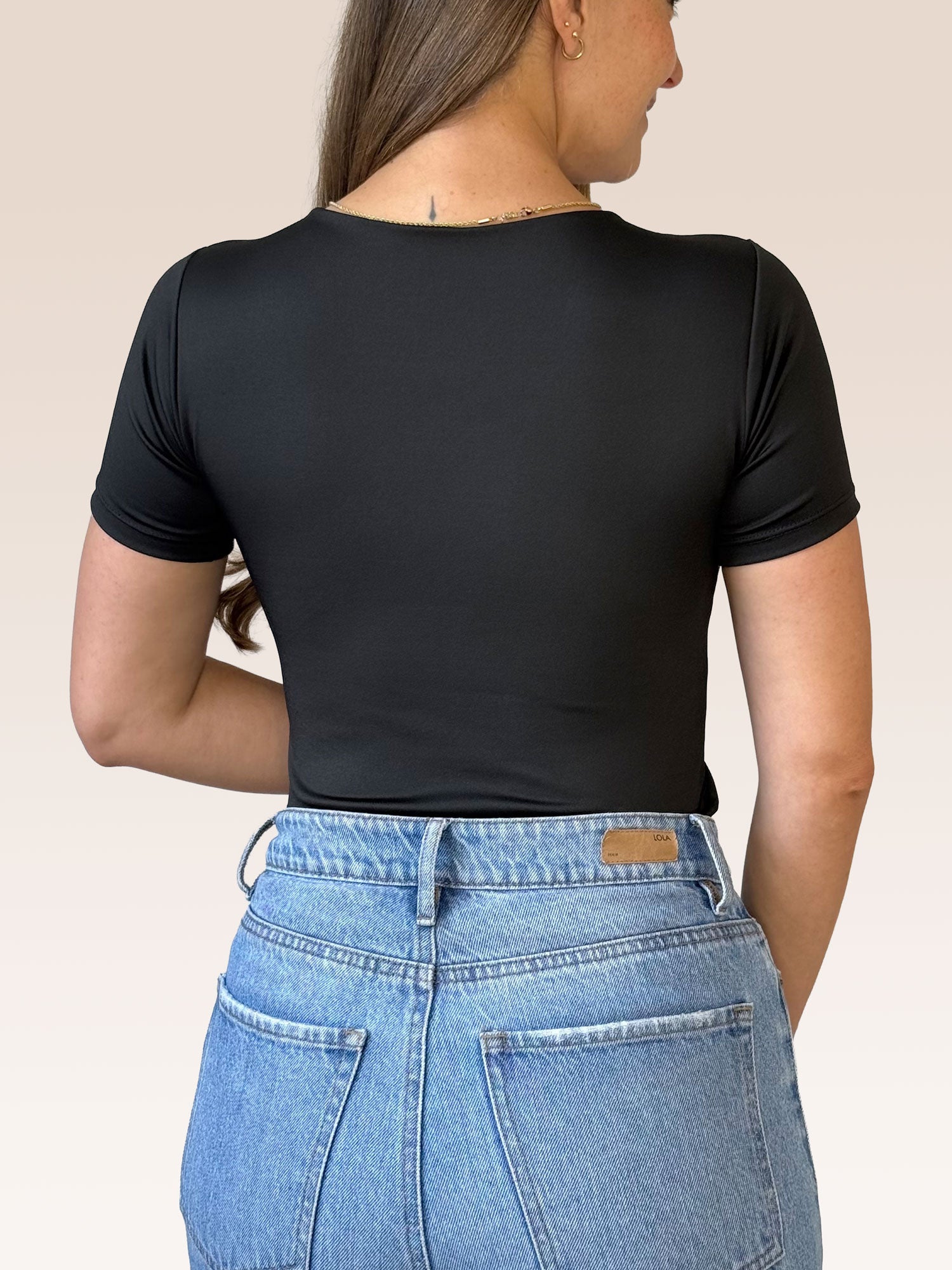 Blusa Básica Manga Corta Doble Tela Negro