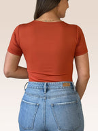 Blusa Básica Manga Corta Doble Tela Caramelo