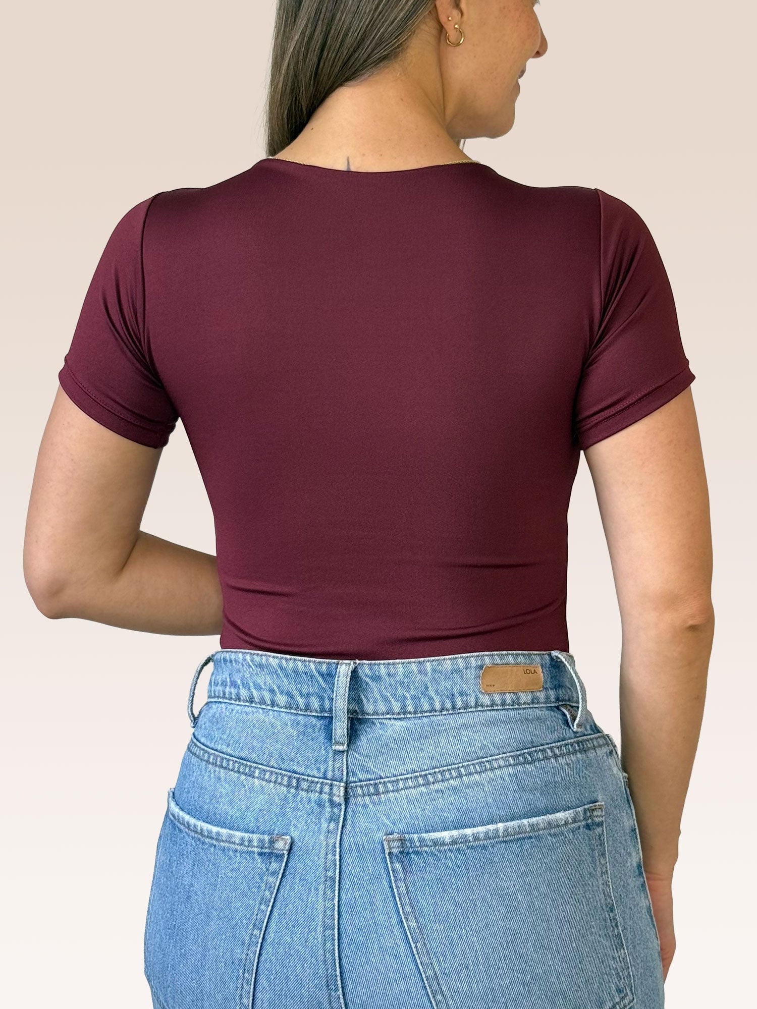 Blusa Básica Manga Corta Doble Tela Vinotinto