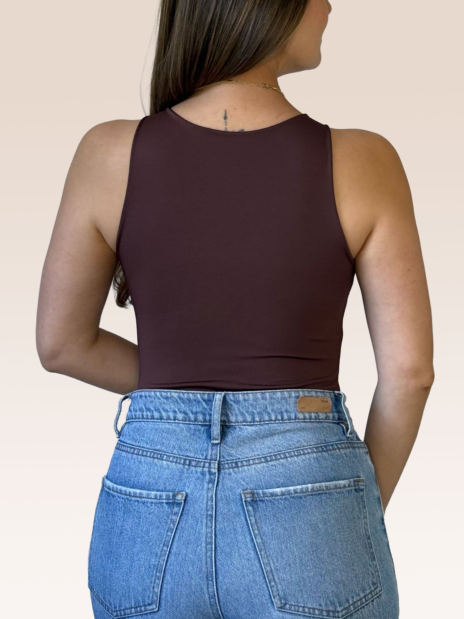 Body Básico Cuello Redondo Doble tela, Café , Talla Única