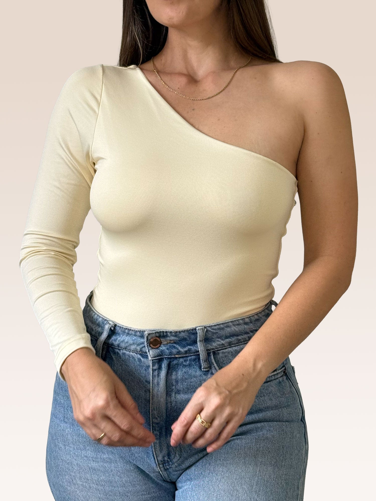 Body de un solo Hombro Manga Larga doble tela