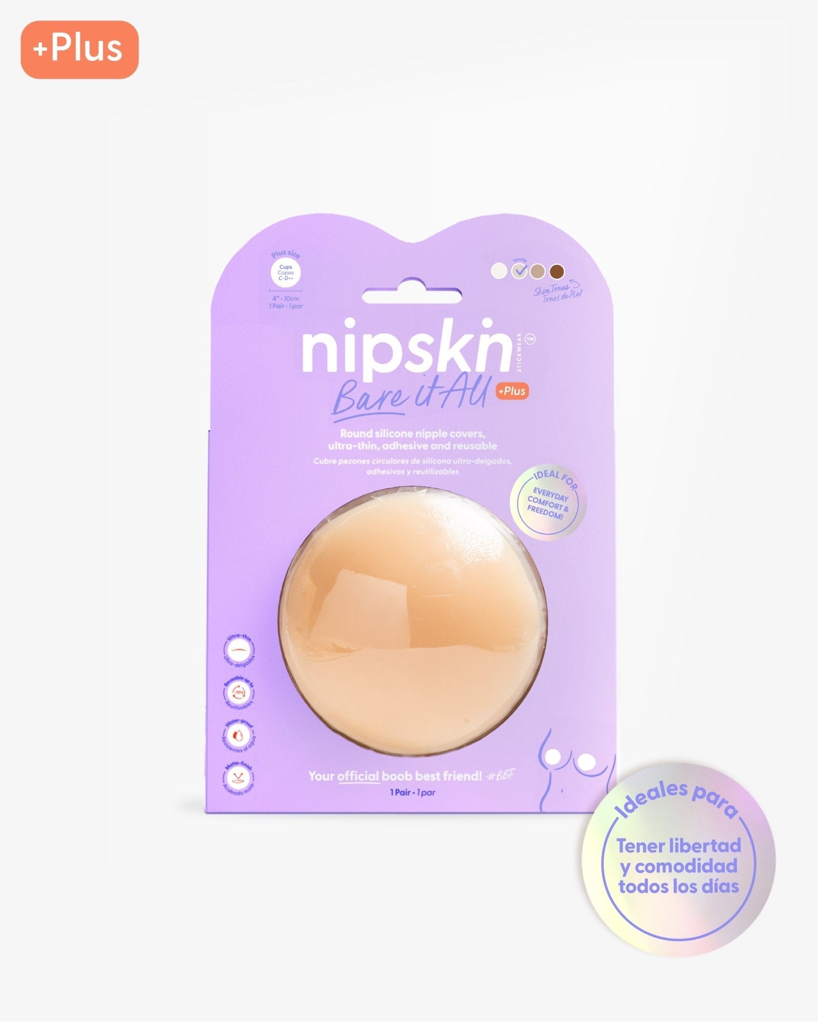 Cubrepezones de Silicona Reutilizable Nipskin® Plus+ (10 cms) Vainilla